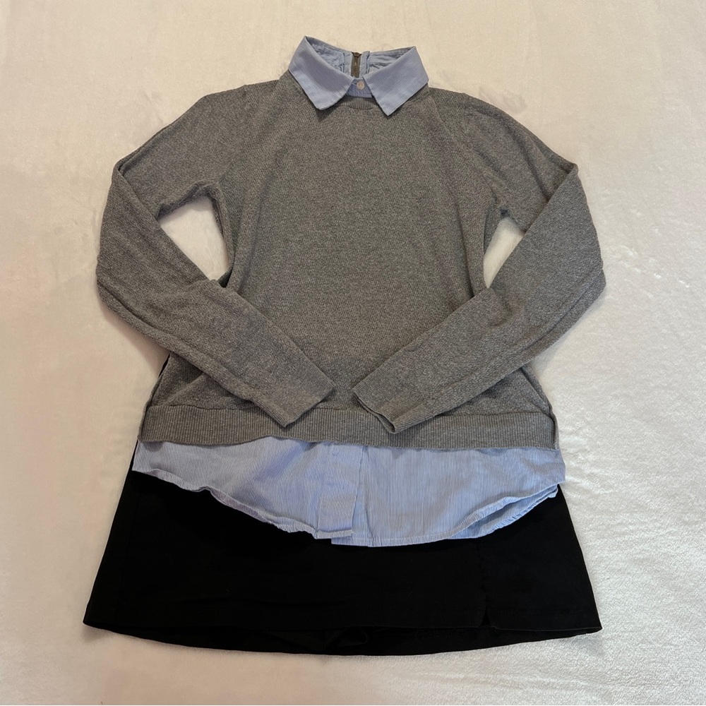 Gray Layered Sweater With Blue Button Down